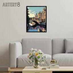 "Artery8 Bridge Of Sighs Cambridge Cam River Framed Canvas Wall Art Print in Blue - Size: W24"" x H32""" - thumbnail 3