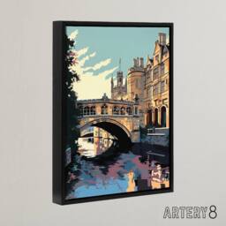 "Artery8 Bridge Of Sighs Cambridge Cam River Framed Canvas Wall Art Print in Blue - Size: W24"" x H32""" - thumbnail 2