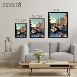 "Artery8 Bridge Of Sighs Cambridge Cam River Framed Canvas Wall Art Print in Blue - Size: W24"" x H32""" - thumbnail 4