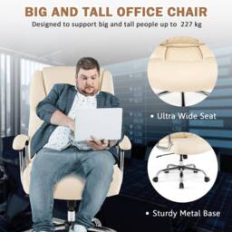 Costway PU Leather Office Chair Padded Modern Executive Chair Computer Desk in Beige - thumbnail 4