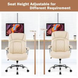 Costway PU Leather Office Chair Padded Modern Executive Chair Computer Desk in Beige - thumbnail 5