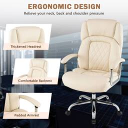 Costway PU Leather Office Chair Padded Modern Executive Chair Computer Desk in Beige - thumbnail 7