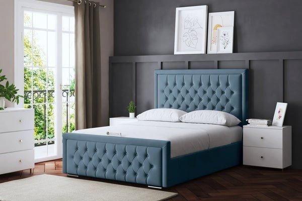 DS Living Allegra Upholstered Metallic Blue Bed with Headboard - Size: Small Single - image 1