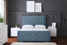 DS Living Allegra Upholstered Metallic Blue Bed with Headboard - Size: Small Single - thumbnail 2