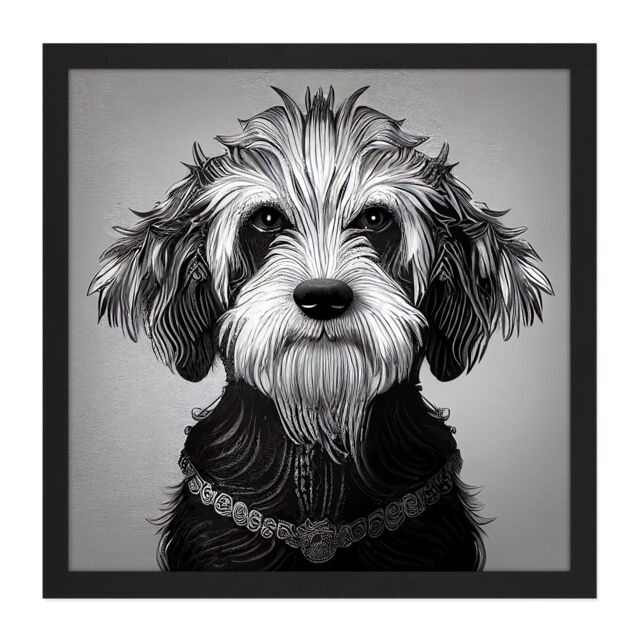 "Artery8 Wall Art Print Cockapoo Dog Portrait Monochrome Tribal Square Framed Picture 16X16 Inch in Black - Size: W16"" x H16""" - image 1