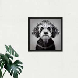 "Artery8 Wall Art Print Cockapoo Dog Portrait Monochrome Tribal Square Framed Picture 16X16 Inch in Black - Size: W16"" x H16""" - thumbnail 2