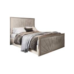 Casani Somerton Upholstered Soft Velvet Beige Metal Designer Bed Frame in Cream - Size: Small Double - thumbnail 3