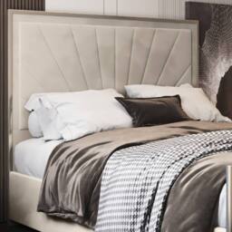 Casani Somerton Upholstered Soft Velvet Beige Metal Designer Bed Frame in Cream - Size: Small Double - thumbnail 6