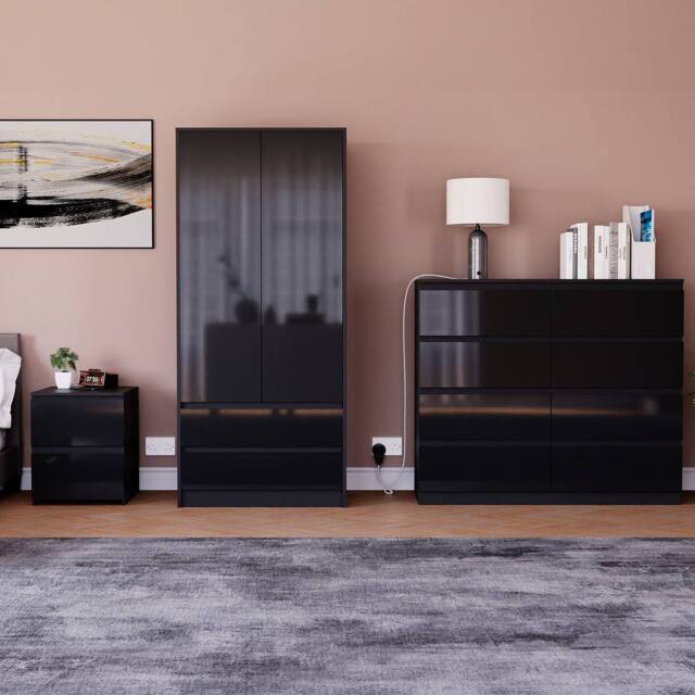HD Designs Vida Designs Glinton 3 Piece Bedroom Set (2 Drawer Bedside Chest, 8 in Black - image 1