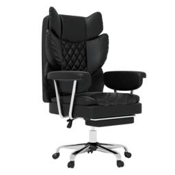 Levede Office Desk Chair Big & Tall for Heavy People with Footrest PU in Black - thumbnail 1