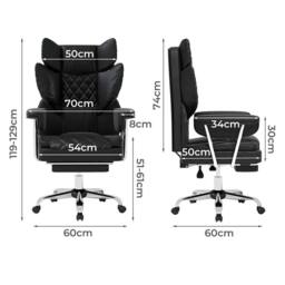 Levede Office Desk Chair Big & Tall for Heavy People with Footrest PU in Black - thumbnail 4