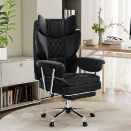 Levede Office Desk Chair Big & Tall for Heavy People with Footrest PU in Black - thumbnail 2