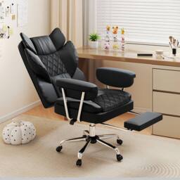 Levede Office Desk Chair Big & Tall for Heavy People with Footrest PU in Black - thumbnail 3