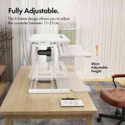 NESTLUNE Electric Standing Desk Converter, Height Adjustable in White - Size: 100 cm x 100 cm - thumbnail 3