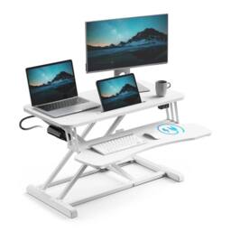 NESTLUNE Electric Standing Desk Converter, Height Adjustable in White - Size: 100 cm x 100 cm - thumbnail 1