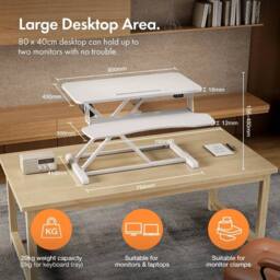 NESTLUNE Electric Standing Desk Converter, Height Adjustable in White - Size: 100 cm x 100 cm - thumbnail 2