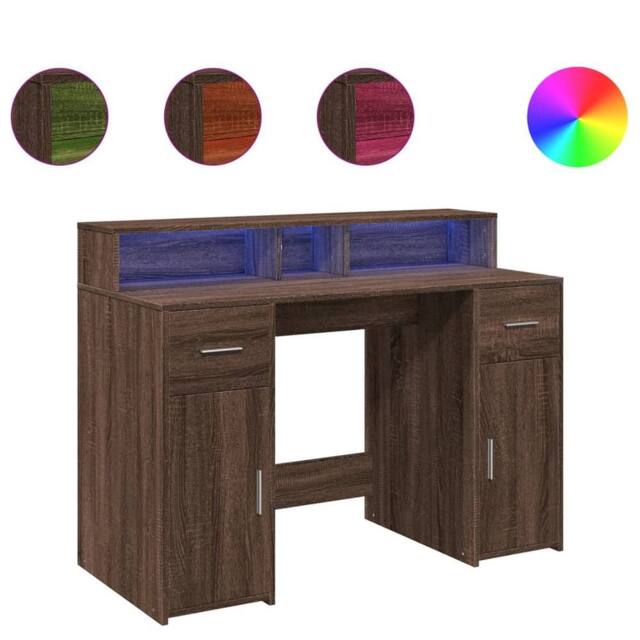 Berkfield Home Desk with LED Lights Brown Oak 120x55x91 cm Engineered Wood - Size: 120 x 55 x 91 cm - image 1