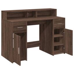 Berkfield Home Desk with LED Lights Brown Oak 120x55x91 cm Engineered Wood - Size: 120 x 55 x 91 cm - thumbnail 9