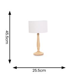 ValueLights Victoria Light Wood Traditional Stem Table Lamp with Fabric Drum Shade in White - thumbnail 6