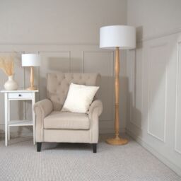 ValueLights Victoria Light Wood Traditional Stem Table Lamp with Fabric Drum Shade in White - thumbnail 5