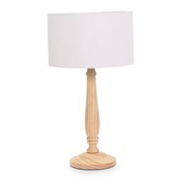 ValueLights Victoria Light Wood Traditional Stem Table Lamp with Fabric Drum Shade in White - thumbnail 2