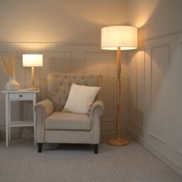 ValueLights Victoria Light Wood Traditional Stem Table Lamp with Fabric Drum Shade in White - thumbnail 4