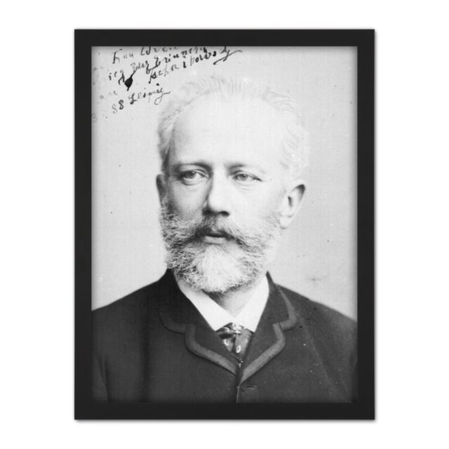 "Artery8 Wall Art Print Autograph Portrait Russian Composer Tchaikovsky Photo Large Framed Wall Décor Art in Brown - Size: W18"" x H24""" - image 1