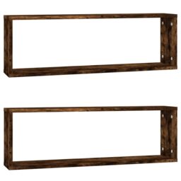 Berkfield Home Wall Cube Shelves 2 pcs Smoked Oak 80x15x26.5 cm Engineered Wood in Brown - thumbnail 2