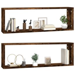 Berkfield Home Wall Cube Shelves 2 pcs Smoked Oak 80x15x26.5 cm Engineered Wood in Brown - thumbnail 4