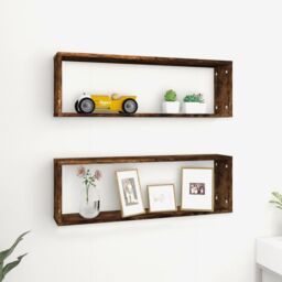 Berkfield Home Wall Cube Shelves 2 pcs Smoked Oak 80x15x26.5 cm Engineered Wood in Brown - thumbnail 1