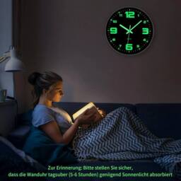"Hinsinc 12"" Silent Luminous Digital Wall Clock in Black - Size: 0.6m2" - thumbnail 5