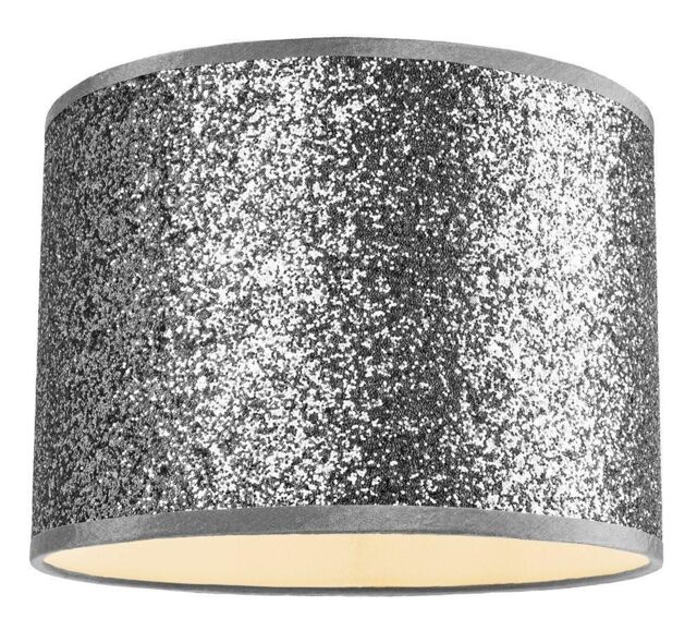 Happy Homewares Modern & Designer Bright Glitter Fabric Pendant/Lamp Shade in Silver - Size: 10 inches - image 1