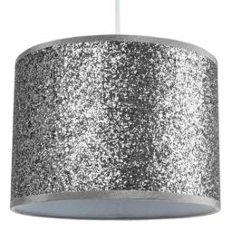 Happy Homewares Modern & Designer Bright Glitter Fabric Pendant/Lamp Shade in Silver - Size: 10 inches - thumbnail 3