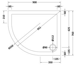 Balterley Premium Shower Tray - Left Hand Offset Quadrant - 900mm x 760mm - Slate Grey - thumbnail 8