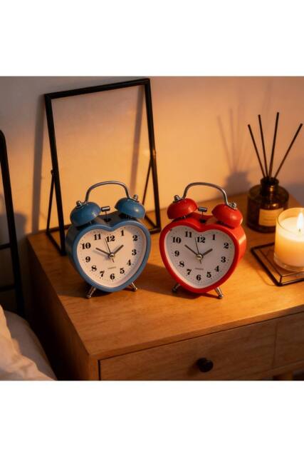 KDMD Retro Heart Bell Twin Alarm Clock 8cm Vintage Bedside - image 1