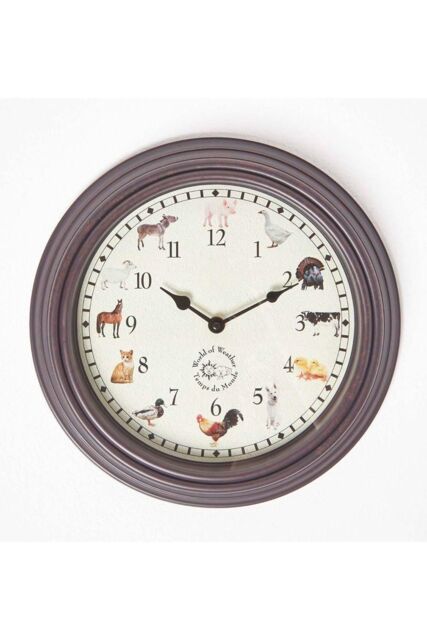 Homescapes Farm Animal Sounds Quartz Wall Clock in Brown - image 1