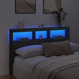 Berkfield Home Headboard Cabinet with LED Black 160x17x102 cm - Size: 160 x 17 x 102 cm - thumbnail 4