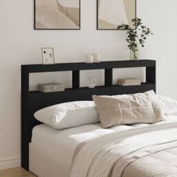 Berkfield Home Headboard Cabinet with LED Black 160x17x102 cm - Size: 160 x 17 x 102 cm - thumbnail 1