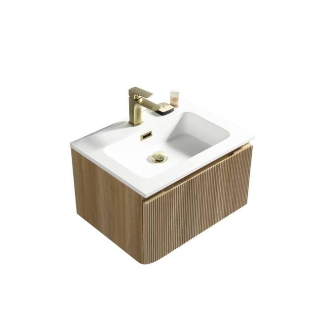 Bathroom Kingdom Flauto Oak Wall Hung Basin Drawer Vanity 600mm - image 1