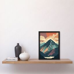 Artery8 Mountain Hill Sunrise Boho Landscape Illustration Artwork Framed Wall Art Print A4 in Black - thumbnail 2