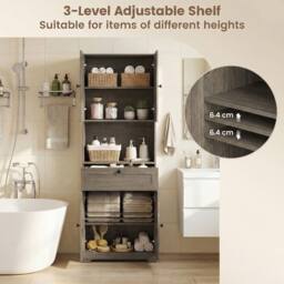 Costway Modern Bathroom Cabinet Wooden Storage Cabinet w/ 4 Doors & 1 Drawer in Grey - thumbnail 8