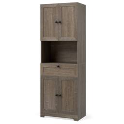 Costway Modern Bathroom Cabinet Wooden Storage Cabinet w/ 4 Doors & 1 Drawer in Grey - thumbnail 4