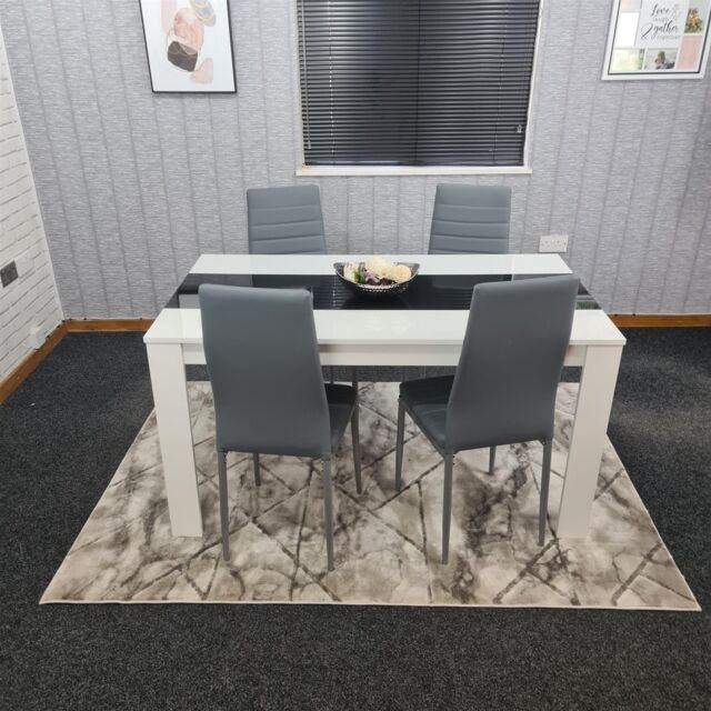 KOSY KOALA Dining Table Set White & Black Table With 4 Grey Chairs Dining Room Furniture in Brown - image 1