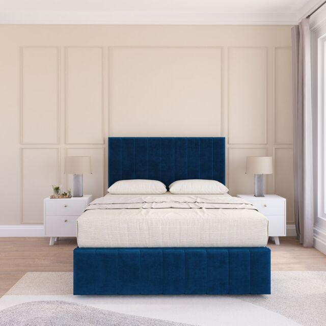 Sloomy California Divan Bed Set With 2 drawers Footend - Plush Velvet in Navy - Size: Small Double - image 1