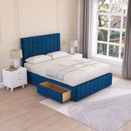 Sloomy California Divan Bed Set With 2 drawers Footend - Plush Velvet in Navy - Size: Small Double - thumbnail 2