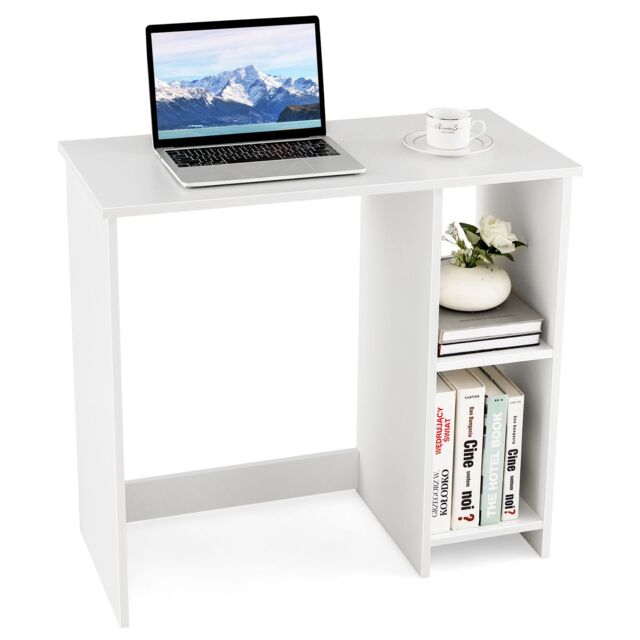 Costway Wooden Computer Desk Writing Desk PC Laptop Table W/2 Compartments in White - image 1