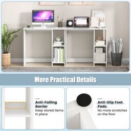 Costway Wooden Computer Desk Writing Desk PC Laptop Table W/2 Compartments in White - thumbnail 5