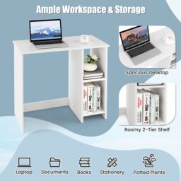 Costway Wooden Computer Desk Writing Desk PC Laptop Table W/2 Compartments in White - thumbnail 4