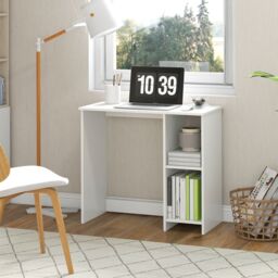 Costway Wooden Computer Desk Writing Desk PC Laptop Table W/2 Compartments in White - thumbnail 3