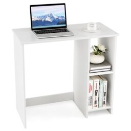 Costway Wooden Computer Desk Writing Desk PC Laptop Table W/2 Compartments in White